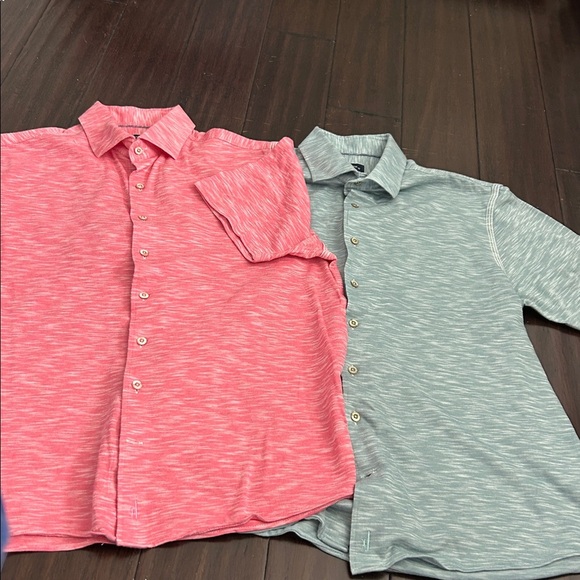 johnnie-O Top Shelf Casual Coral & Teal Button Down Shirts Boys Large Set of 2 - Picture 2 of 11
